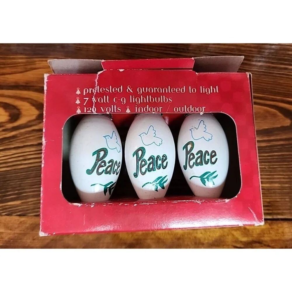 Vtg 1996 Christmas “Peace” & Doves 7 watt Replacement Bulbs 3 Per Pk See Pics